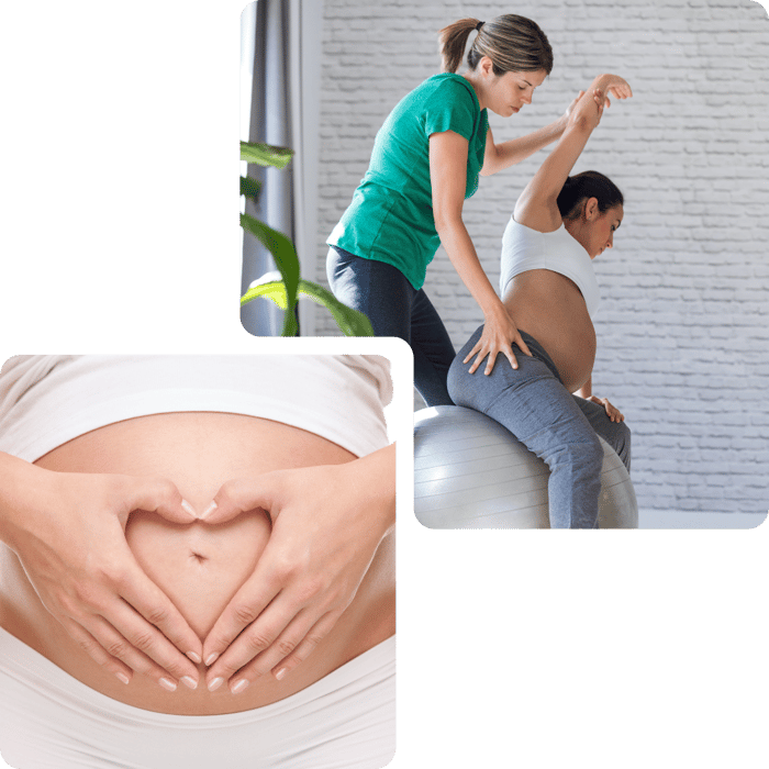 Pregnant patient and doctor discussing pre and postnatal care