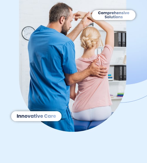 Elderly patient and doctor reviewing care plan on tablet