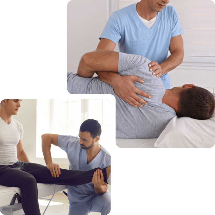Physical therapists providing sports chiropractic care to active patients